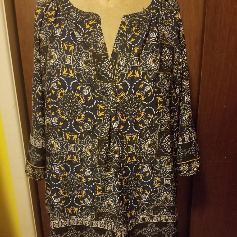 Valerie Stevens 3X Blue Yellow Blouse